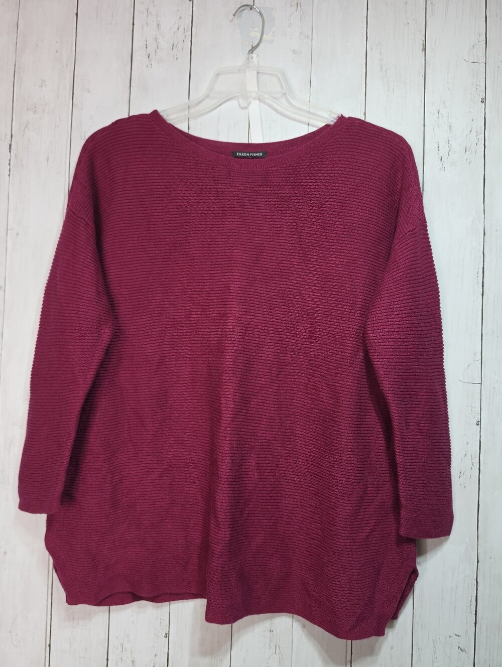 Eileen Fisher Womens Silk Cashmere Blend Ribbed Knit Sweater Magenta Size Medium